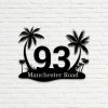 Personalized Beach House Address Sign Palm Tree Hello Summer House Number Plaque Custom Metal Sign 2