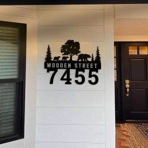 Personalized Bear Family Address Sign Bear Lover House Number Plaque Custom Metal Sign