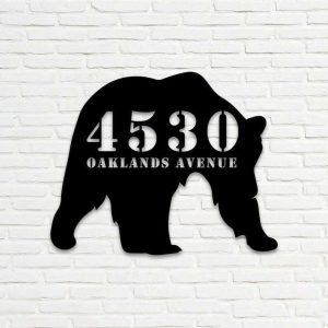 Personalized Bear Lovers Address Sign Bear  House Number Plaque Custom Metal Sign