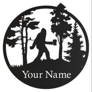 Personalized Bigfoot Drinking Beer Forest Camping Lover Funny Camper Decor Get Lost  Custom Metal Sign