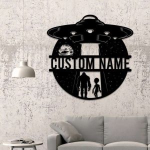 Personalized Bigfoot and Alien Man Cave Decor UFO Sasquatch Custom Metal Sign