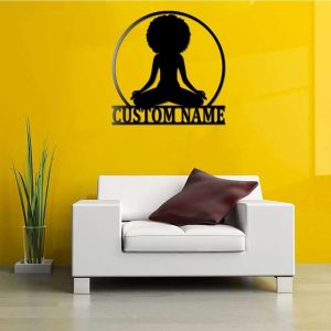 Personalized Black Girl Yoga Sign Yoga Studio Home Decor Custom Metal Sign 3