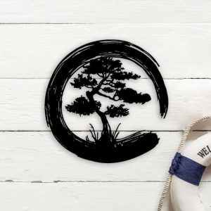 Personalized Bonsai Tree Enso Circle Yoga Studio Home Decor Custom Metal Sign 1