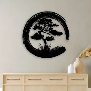 Personalized Bonsai Tree Enso Circle Yoga Studio Home Decor Custom Metal Sign 2