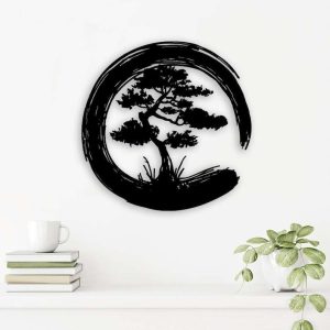 Personalized Bonsai Tree Enso Circle Yoga Studio Home Decor Custom Metal Sign 3