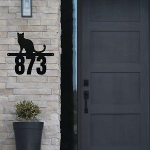 Personalized Cat Address Sign Cat Lover House Number Plaque Custom Metal Sign