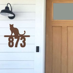 Personalized Cat Address Sign Cat Lover House Number Plaque Custom Metal Sign 2