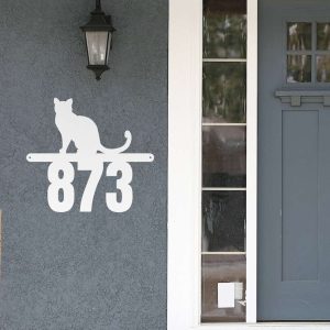 Personalized Cat Address Sign Cat Lover House Number Plaque Custom Metal Sign 3