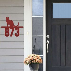 Personalized Cat Address Sign Cat Lover House Number Plaque Custom Metal Sign 4