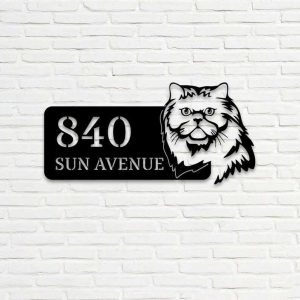 Personalized Cat Lovers Address Sign Cat House Number Plaque Custom Metal Sign