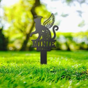 Personalized Cat Memorial Sign Yard Stakes Flower Angel Cat Grave Marker Cemetery Decor Custom Metal Sign 3