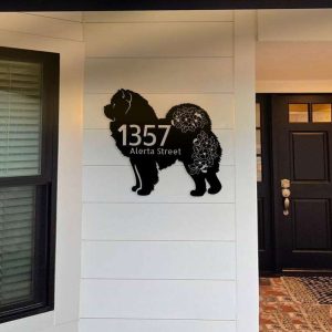 Personalized Chow Chow Address Sign Cute Puppy House Number Plaque Custom Metal Sign