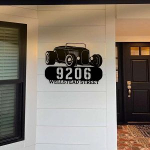 Personalized Classic Muscle Car Address Sign V1 Garage House Number Plaque Custom Metal Sign 1