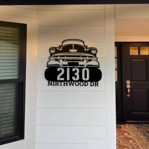 Personalized Classic Muscle Car Address Sign V2 Garage House Number Plaque Custom Metal Sign 1