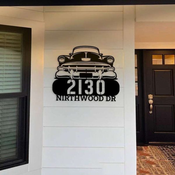 Personalized Classic Muscle Car Address Sign V2 Garage House Number Plaque Custom Metal Sign