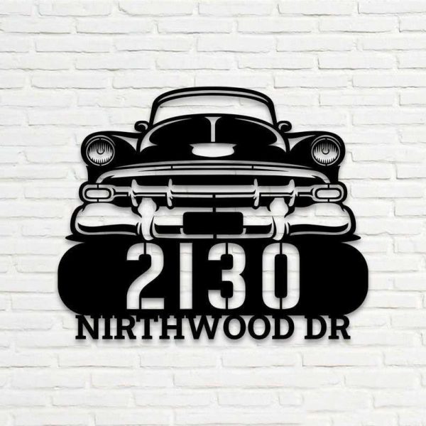 Personalized Classic Muscle Car Address Sign V2 Garage House Number Plaque Custom Metal Sign