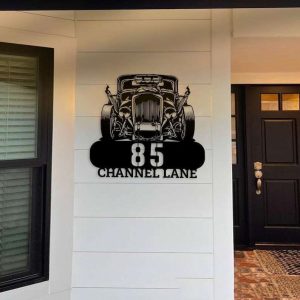 Personalized Classic Muscle Car Address Sign V3 Garage House Number Plaque Custom Metal Sign