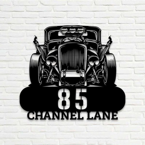 Personalized Classic Muscle Car Address Sign V3 Garage House Number Plaque Custom Metal Sign