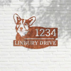 Personalized Corgi Address Sign Corgi Cute Puppy House Number Plaque Custom Metal Sign 1