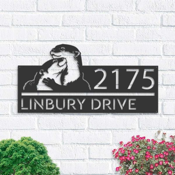 Personalized Cute Otters Couple Address Sign Otter Lovers House Number Plaque Custom Metal Sign