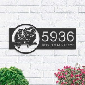 Personalized Cute Owls Couple Address Sign Owl Lover House Number Plaque Custom Metal Sign 1