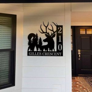 Personalized Deer Address Sign House Deer Lover Number Plaque Custom Metal Sign