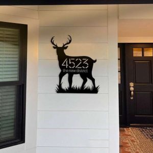 Personalized Deer Buck Address Sign Deer hunting Lover House Number Plaque Custom Metal Sign 1