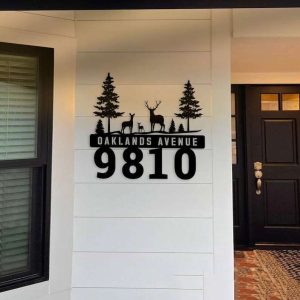 Personalized Deer Family Address Sign Forest House Number Plaque Custom Metal Sign 1