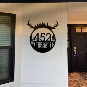 Personalized Deer Horn Address Sign V1 Deer Hunter House Number Plaque Custom Metal Sign 1 1