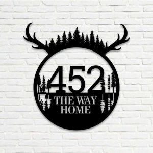 Personalized Deer Horn Address Sign V1 Deer Hunter House Number Plaque Custom Metal Sign 2 1