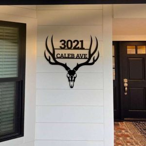 Personalized Deer Horn Address Sign V2 Deer Hunter House Number Plaque Custom Metal Sign 2