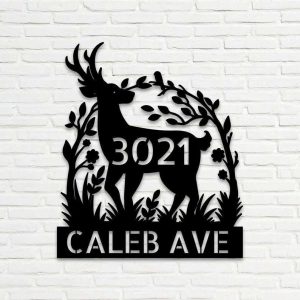 Personalized Deer Sping Forest Address Sign Deer House Number Plaque Custom Metal Sign 2