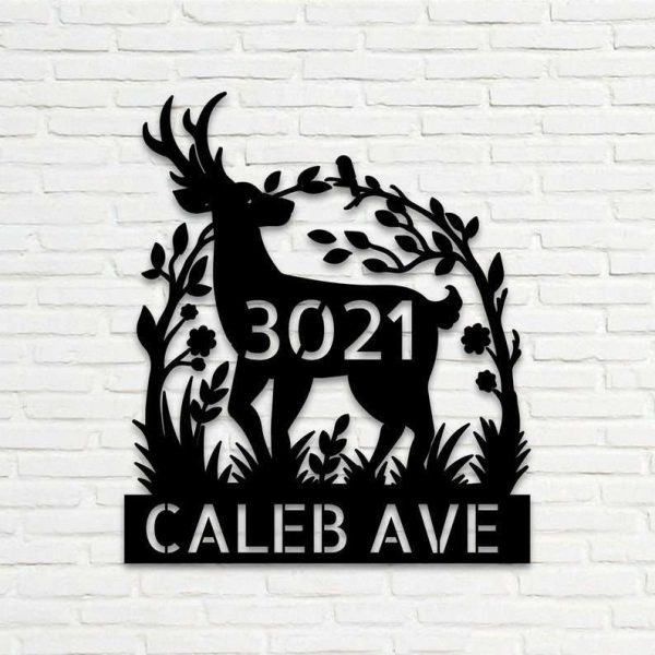 Personalized Deer Sping Forest Address Sign Deer House Number Plaque Custom Metal Sign