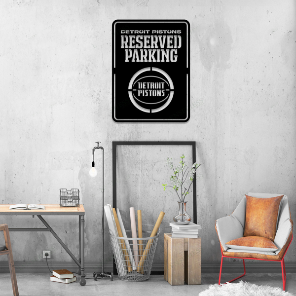 Personalized Detroit Pistons Reserved Parking Sign NBA Basketball Wall Decor Gift for Fan Custom Metal Sign