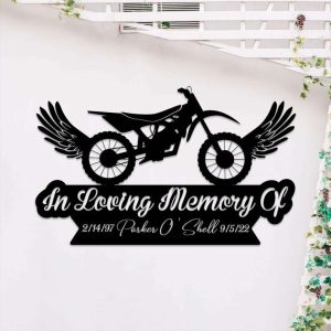 Personalized Dirt Bike with Wings Memorial Sign In Loving Memory of Dad Son Fallen Biker Memorial Gift Custom Metal Sign