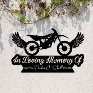 Personalized Dirt Bike with Wings Memorial Sign In Loving Memory of Dad Son Fallen Biker Memorial Gift Custom Metal Sign 2