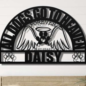 Personalized Dog Angel Wings Memorial Sign Yard Stakes All Dogs Go To Heaven Forever In My Heart Pawprint Pet Custom Metal Sign 1