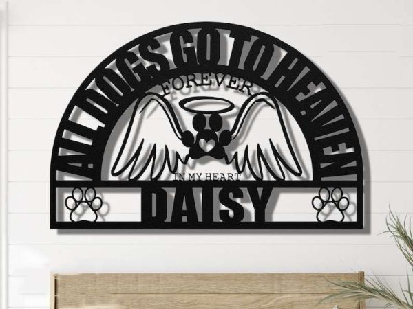 Personalized Dog Angel Wings Memorial Sign Yard Stakes All Dogs Go To Heaven Forever In My Heart Pawprint Pet Custom Metal Sign