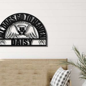 Personalized Dog Angel Wings Memorial Sign Yard Stakes All Dogs Go To Heaven Forever In My Heart Pawprint Pet Custom Metal Sign 2