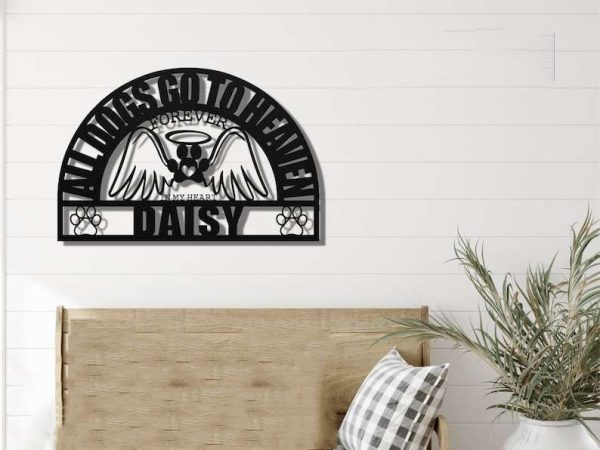 Personalized Dog Angel Wings Memorial Sign Yard Stakes All Dogs Go To Heaven Forever In My Heart Pawprint Pet Custom Metal Sign