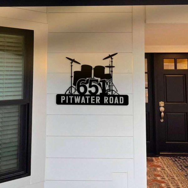 Personalized Drummer Address Sign Drum Player Music Band House Number Plaque Custom Metal Sign