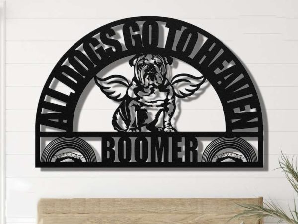 Personalized English Bulldog Memorial Sign Yard Stakes All Dogs Go To Heaven In Loving Memory of Dog Custom Metal Sign