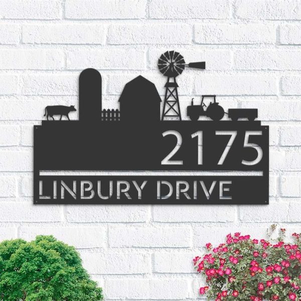 Personalized Farm Landscape Ranch Address Sign Farm House Number Plaque Custom Metal Sign