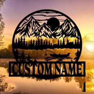 Personalized Fishing Boa on Lake Sign Lakehouse Beach House Home Decor Custom Metal Sign 2