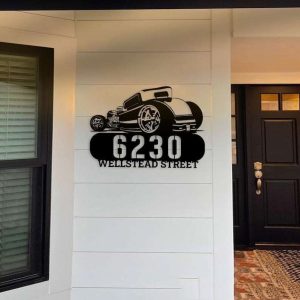 Personalized Garage Address Sign Classic Muscle Car House Number Plaque Custom Metal Sign 1