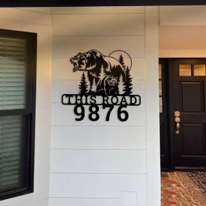 Personalized Grizzly Bear Address Sign House Bear Number Plaque Custom Metal Sign 1