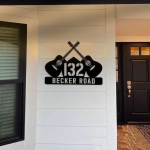 Personalized Guitar Player Address Sign Guitar Lover Music Band House Number Plaque Custom Metal Sign 1