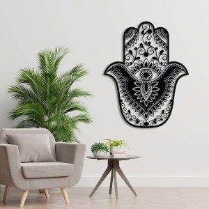 Personalized Hamsa Hand Evil Eyes Hand of Fatima V10 Yoga Studio Home Decor Custom Metal Sign 1