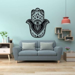 Personalized Hamsa Hand Evil Eyes Hand of Fatima V10 Yoga Studio Home Decor Custom Metal Sign 2