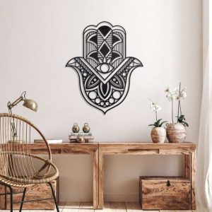 Personalized Hamsa Hand Evil Eyes Hand of Fatima V11 Yoga Studio Home Decor Custom Metal Sign 1